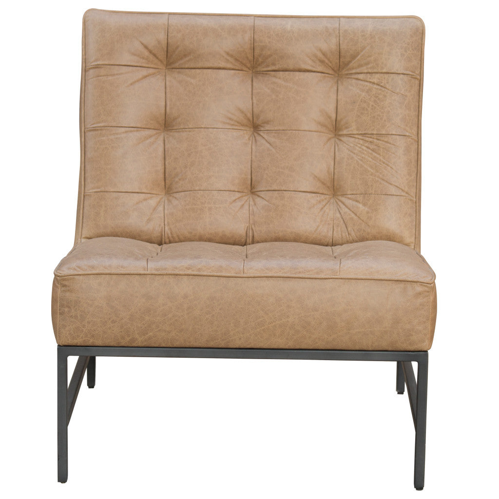 Cream & Black Genuine Leather Slipper Chair