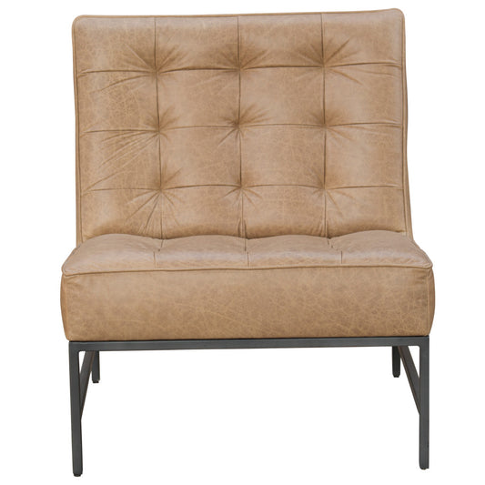 Cream & Black Genuine Leather Slipper Chair