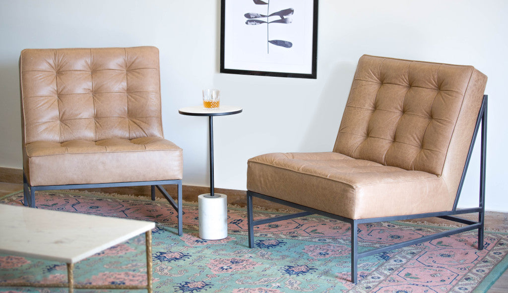 Cream & Black Genuine Leather Slipper Chair