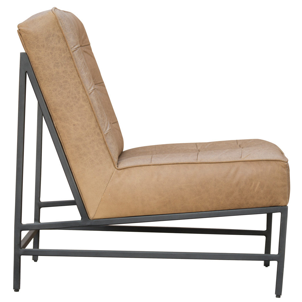 Cream & Black Genuine Leather Slipper Chair