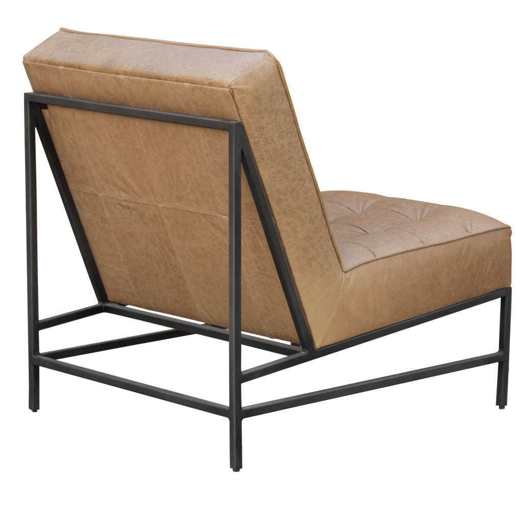 Cream & Black Genuine Leather Slipper Chair