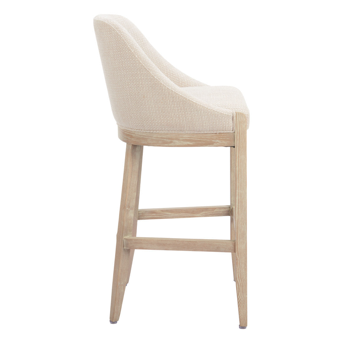 Beige & Natural Fabric & Solid Wood Bar Height Bar Chair