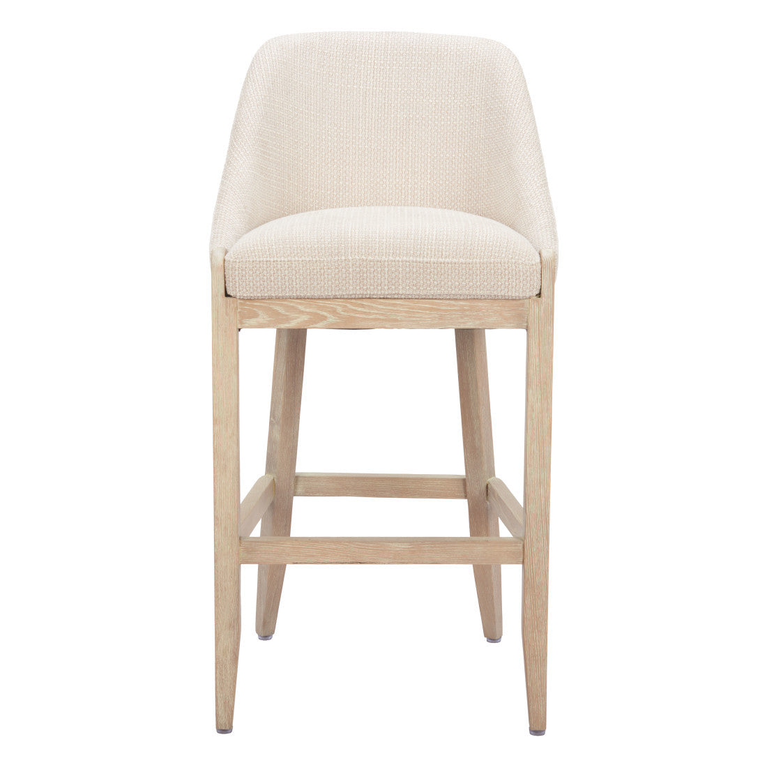 Beige & Natural Fabric & Solid Wood Bar Height Bar Chair