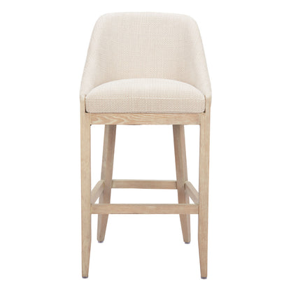 Beige & Natural Fabric & Solid Wood Bar Height Bar Chair
