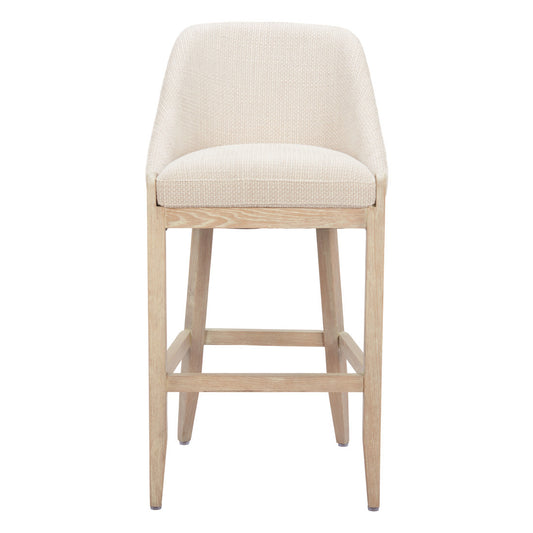 Beige & Natural Fabric & Solid Wood Bar Height Bar Chair