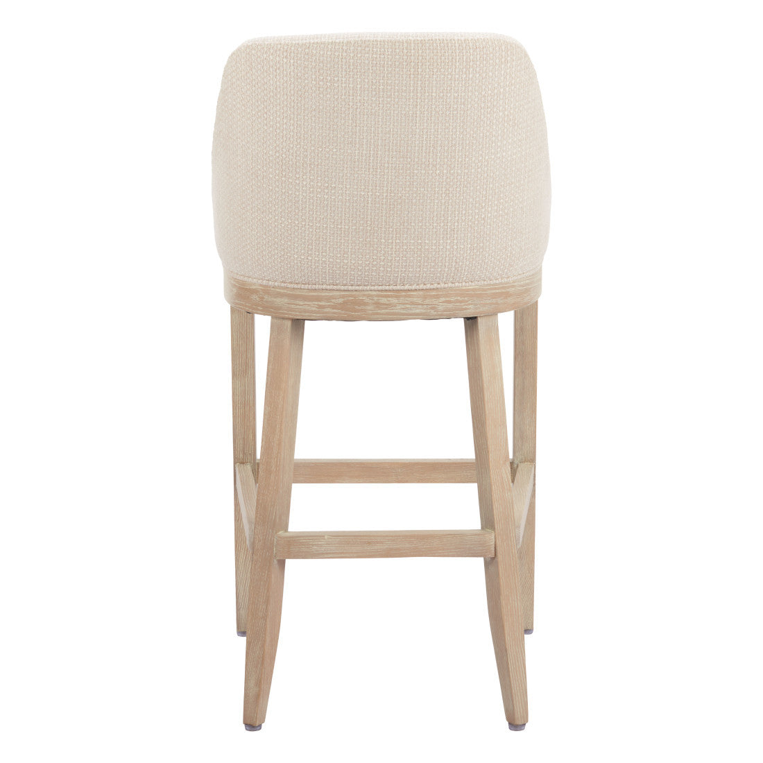 Beige & Natural Fabric & Solid Wood Bar Height Bar Chair