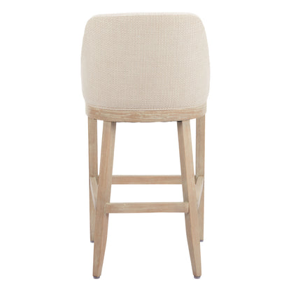 Beige & Natural Fabric & Solid Wood Bar Height Bar Chair