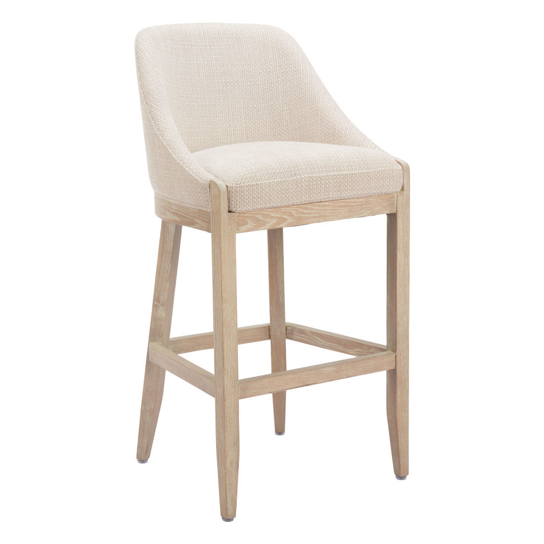 Beige & Natural Fabric & Solid Wood Bar Height Bar Chair
