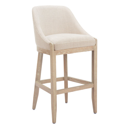 Beige & Natural Fabric & Solid Wood Bar Height Bar Chair