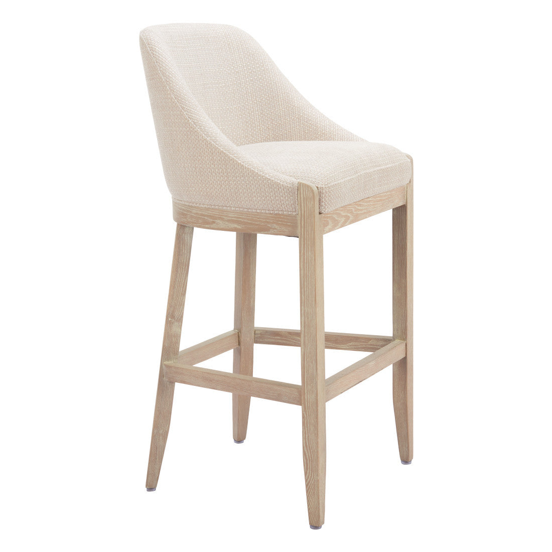 Beige & Natural Fabric & Solid Wood Bar Height Bar Chair