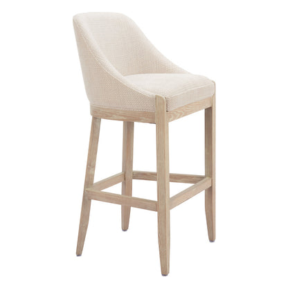 Beige & Natural Fabric & Solid Wood Bar Height Bar Chair