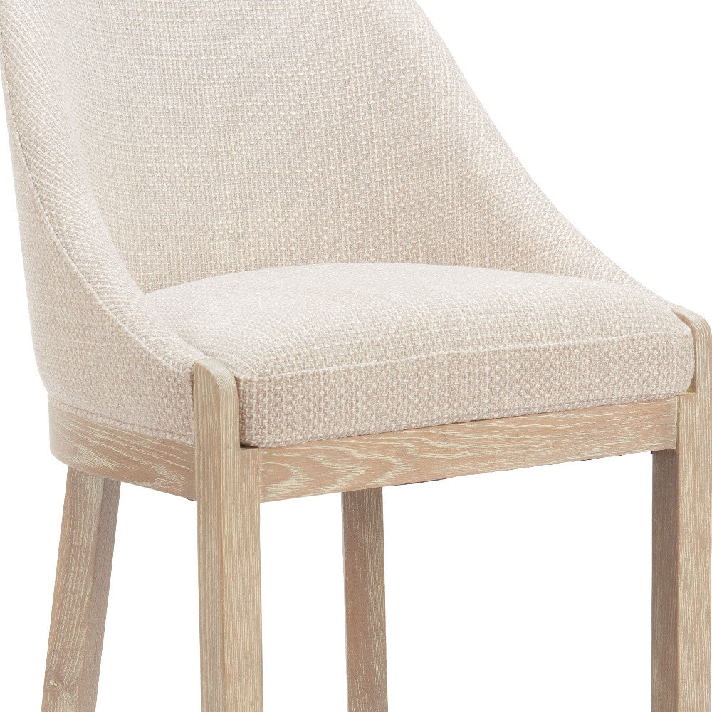 Beige & Natural Fabric & Solid Wood Bar Height Bar Chair