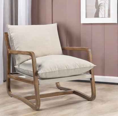 Beige & Natural Linen Arm Chair