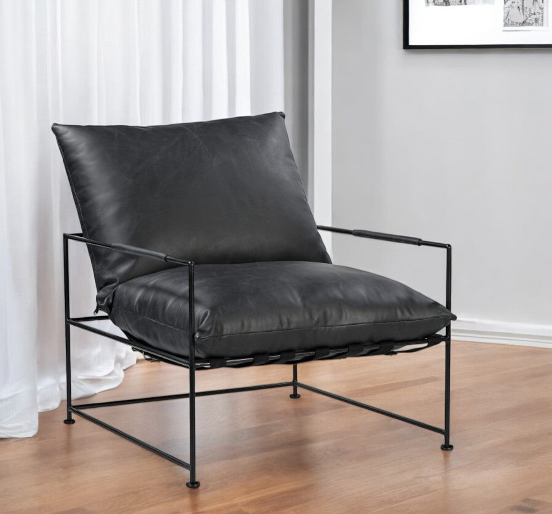 Black Genuine Distressed Leather Arm Chair