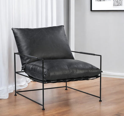 Black Genuine Distressed Leather Arm Chair