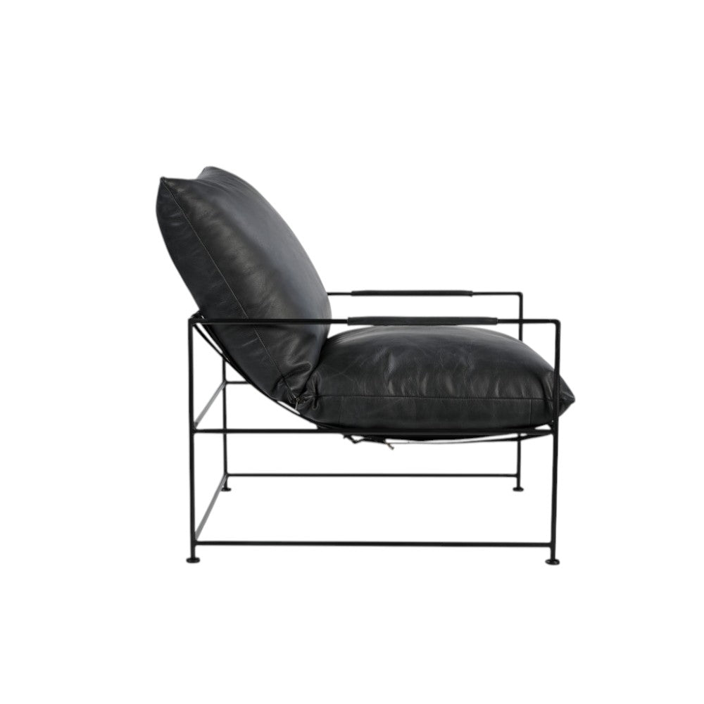 Black Genuine Leather Distressed Arm Chair