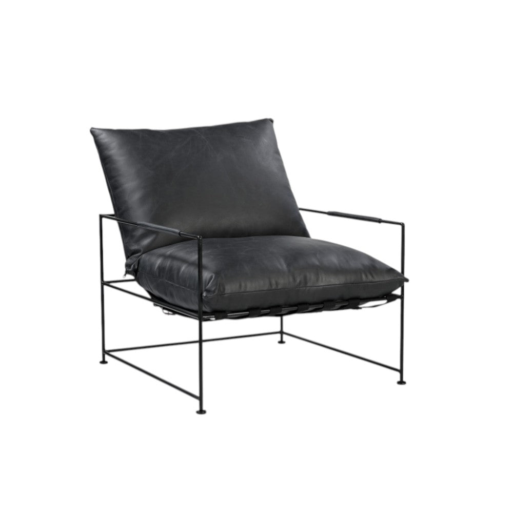 Black Genuine Leather Distressed Arm Chair