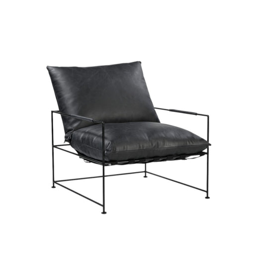 Black Genuine Leather Distressed Arm Chair