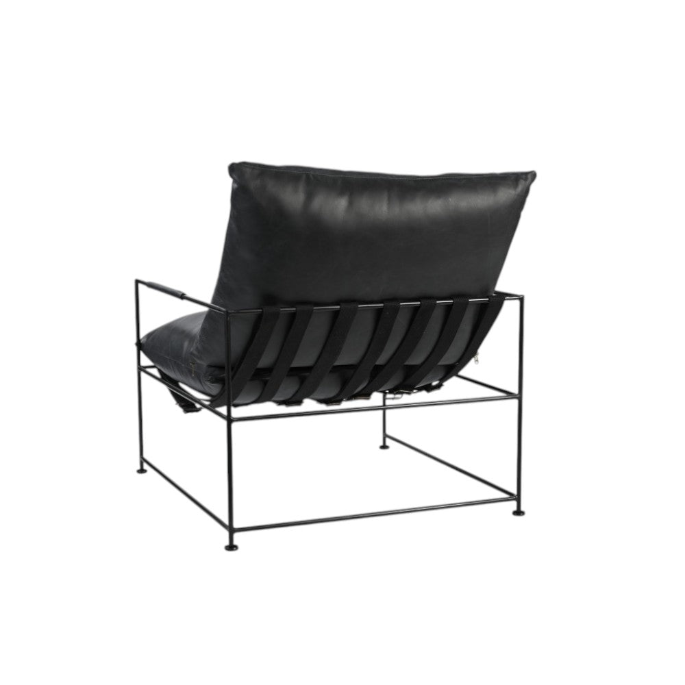 Black Genuine Leather Distressed Arm Chair
