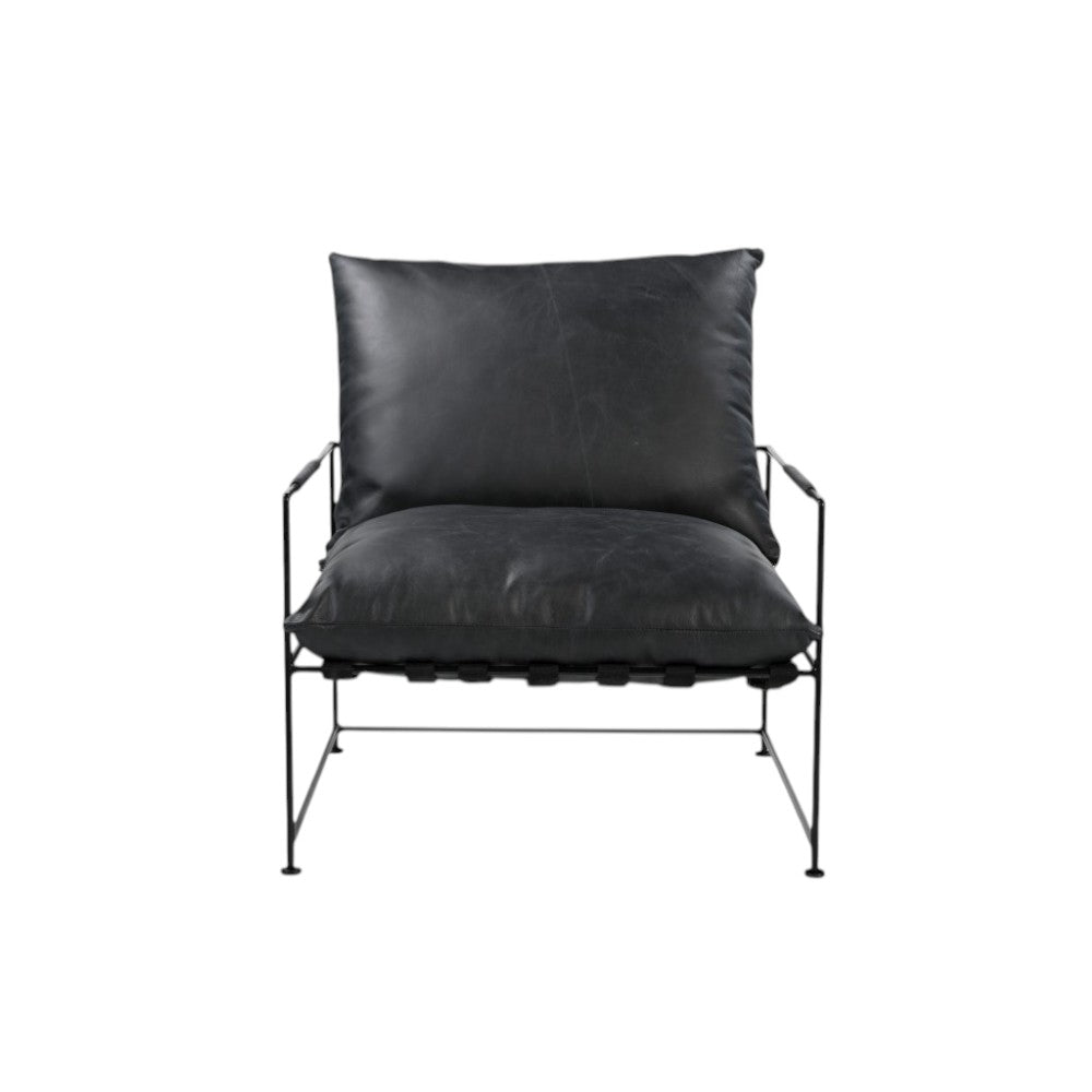 Black Genuine Leather Distressed Arm Chair