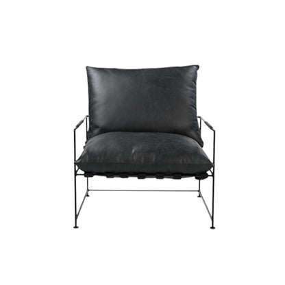 Black Genuine Leather Distressed Arm Chair