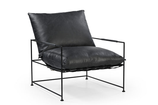 Black Genuine Distressed Leather Arm Chair