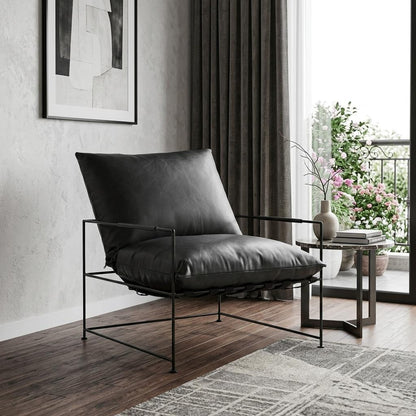 Black Genuine Leather Distressed Arm Chair