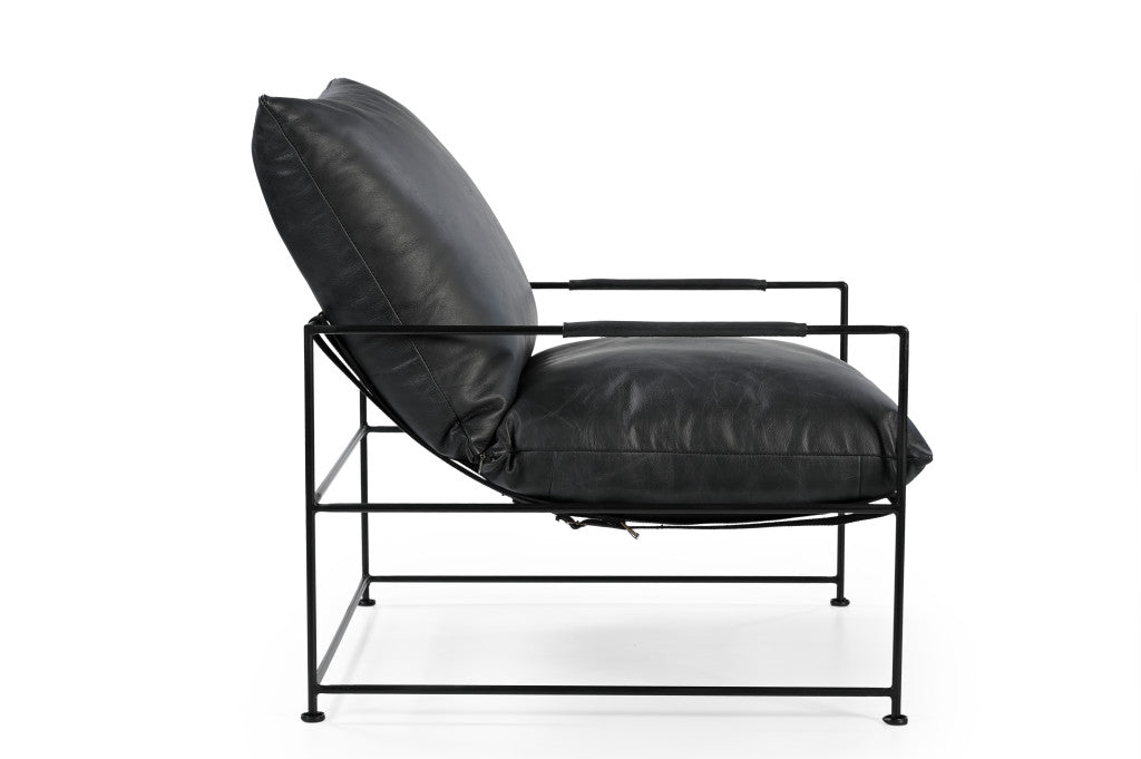 Black Genuine Distressed Leather Arm Chair