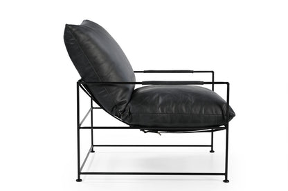 Black Genuine Distressed Leather Arm Chair