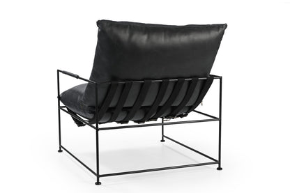 Black Genuine Distressed Leather Arm Chair