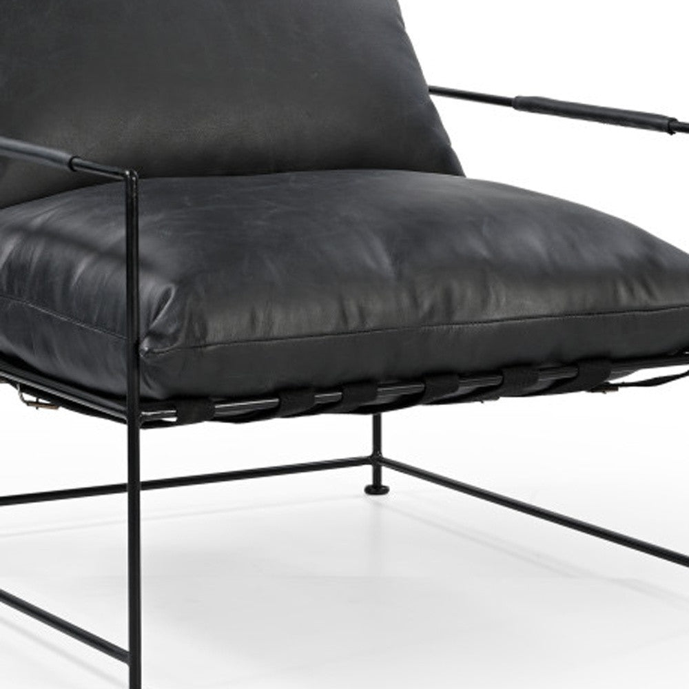 Black Genuine Leather Distressed Arm Chair