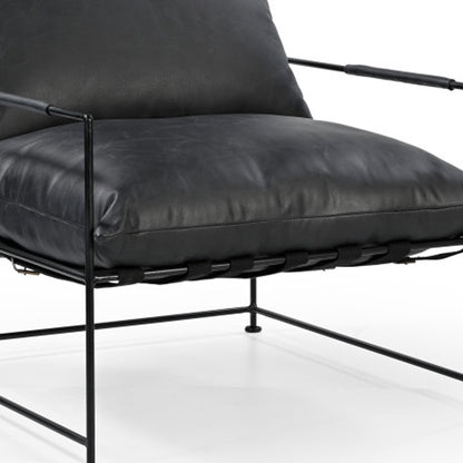 Black Genuine Leather Distressed Arm Chair