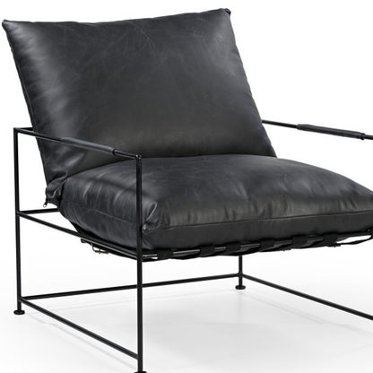 Black Genuine Distressed Leather Arm Chair