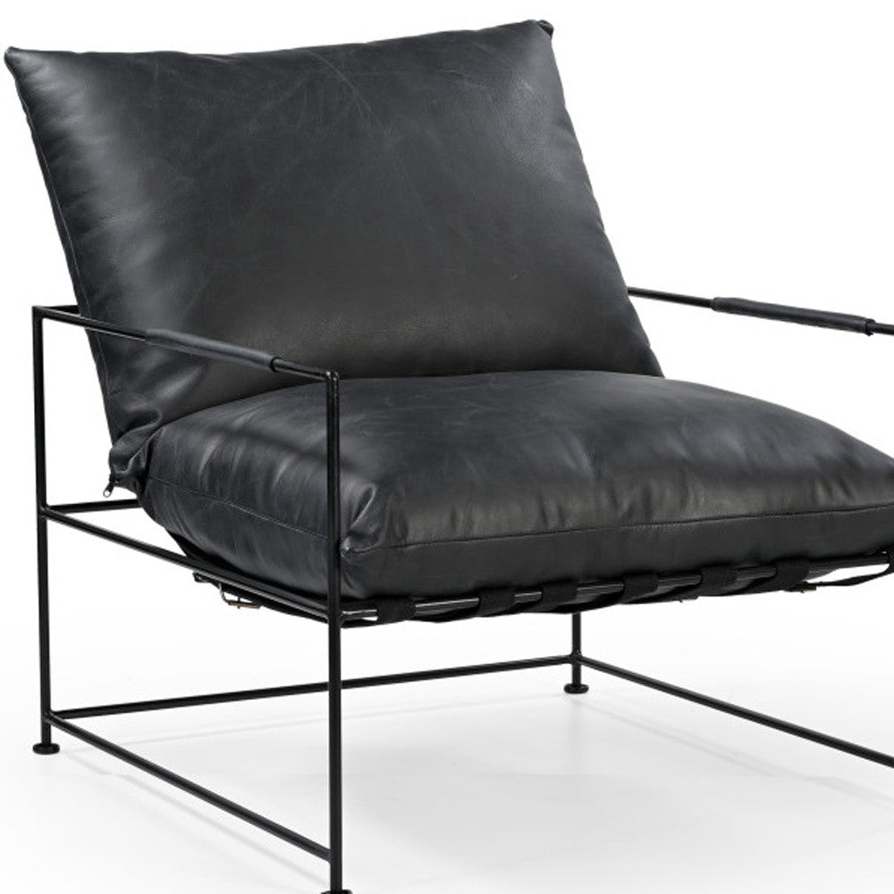Black Genuine Leather Distressed Arm Chair