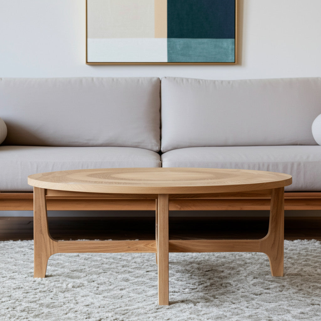 Natural & White Solid Wood Round Distressed Coffee Table image 1