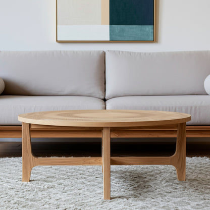 Natural & White Solid Wood Round Distressed Coffee Table image 1