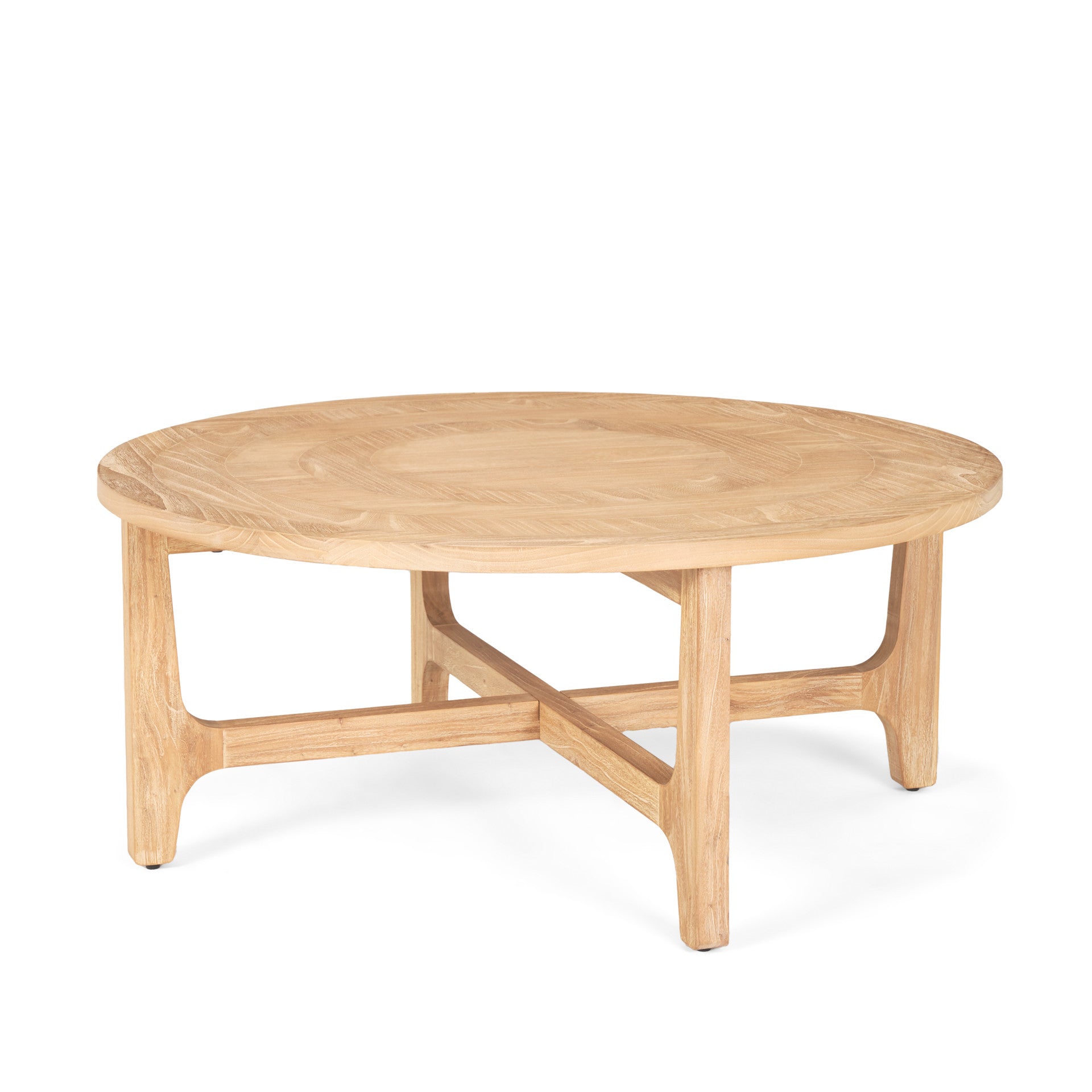 Natural & White Solid Wood Round Distressed Coffee Table image 3