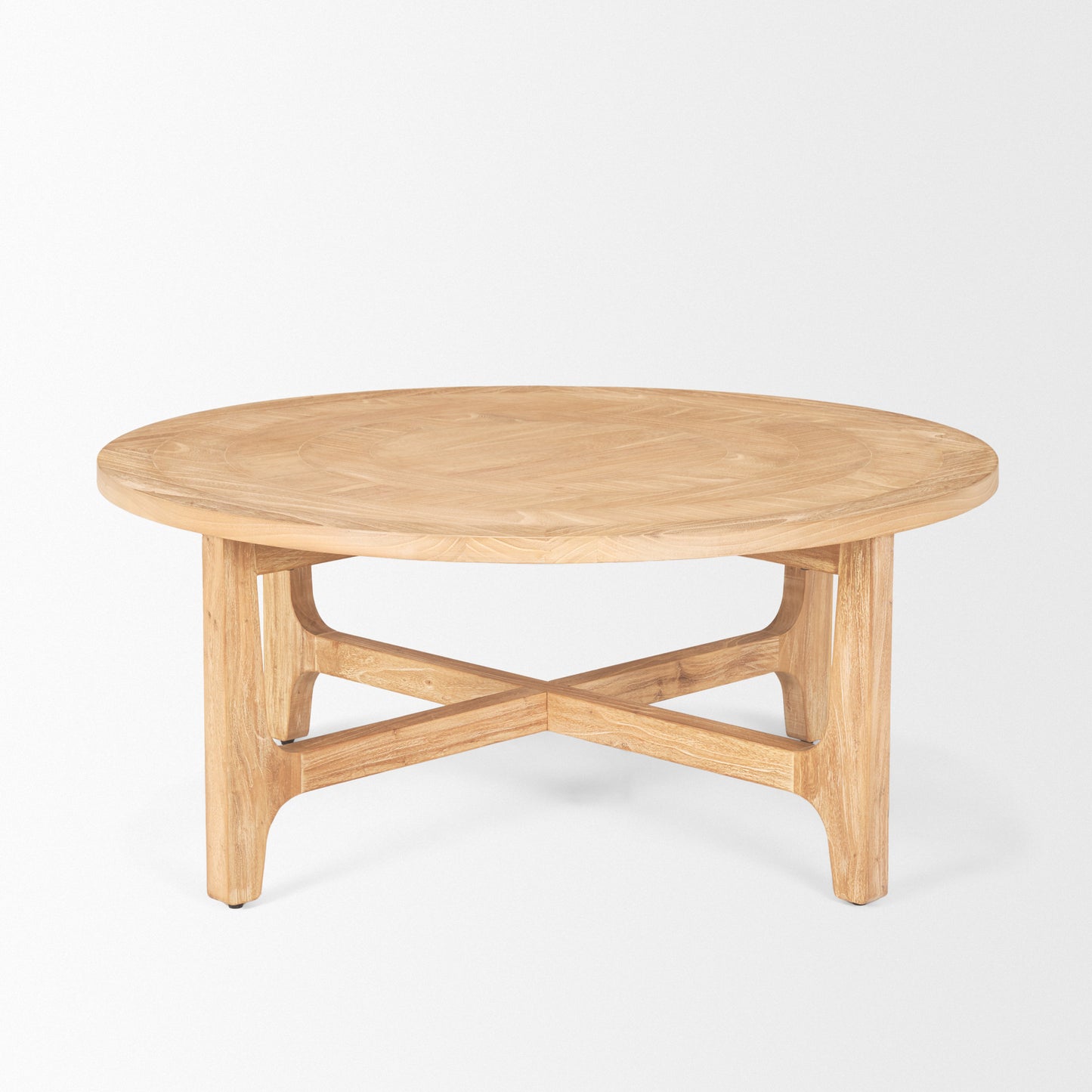 Natural & White Solid Wood Round Distressed Coffee Table image 4
