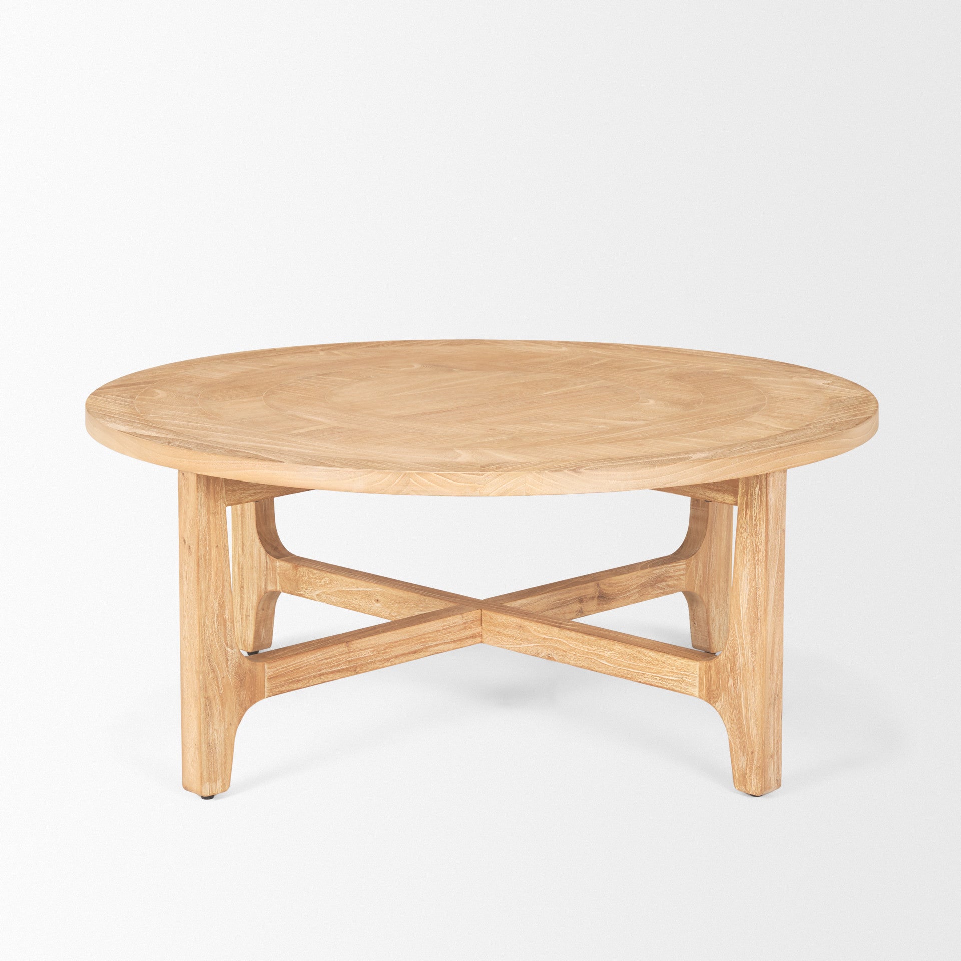 Natural & White Solid Wood Round Distressed Coffee Table image 4