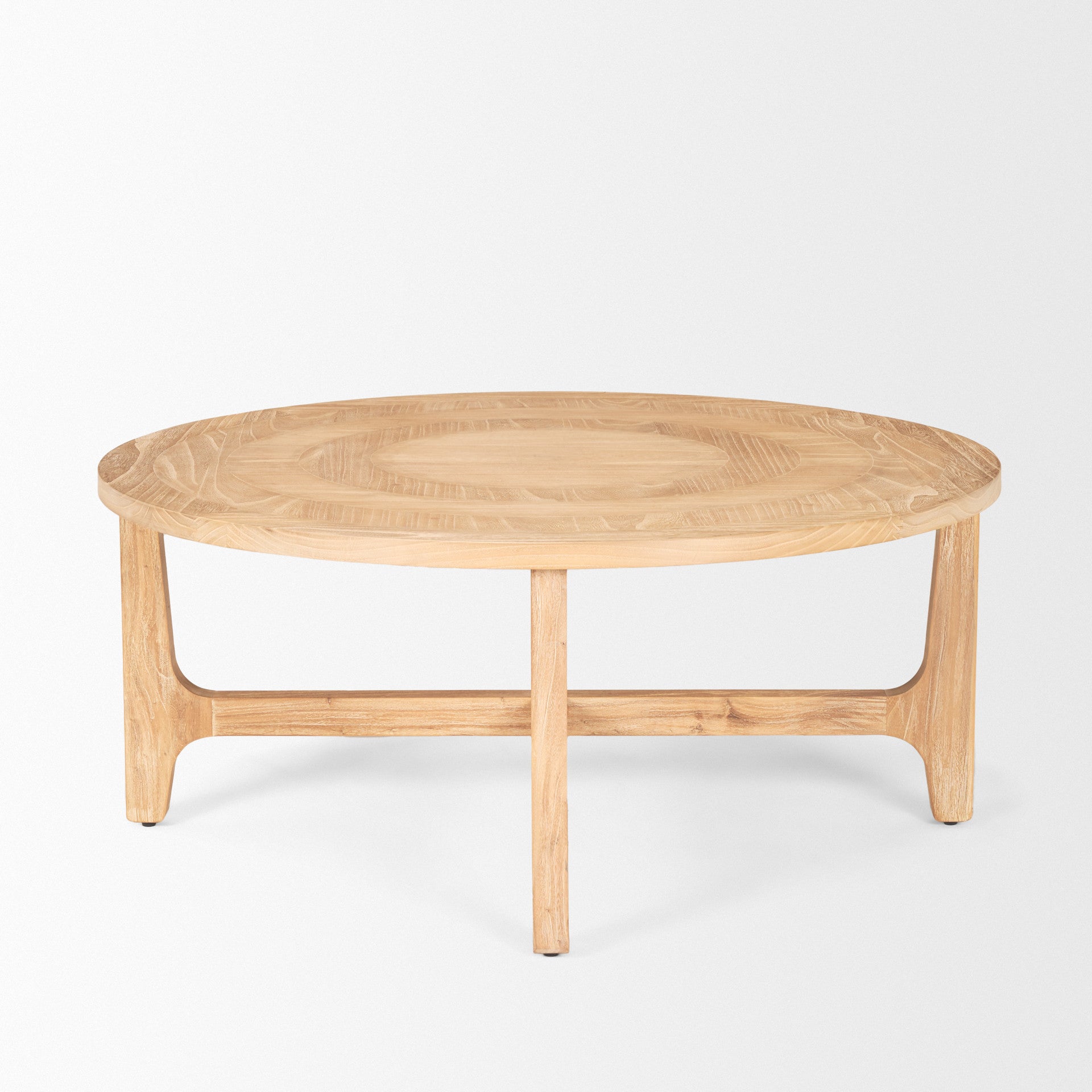Natural & White Solid Wood Round Distressed Coffee Table image 2