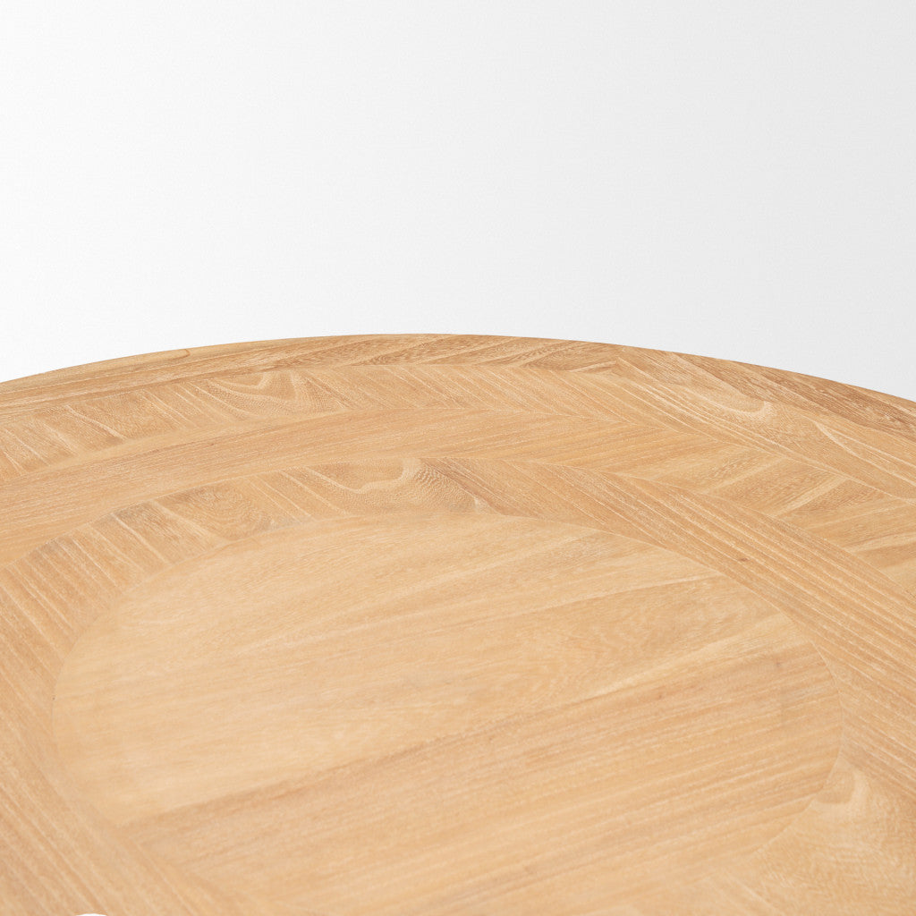 Natural & White Solid Wood Round Distressed Coffee Table image 9