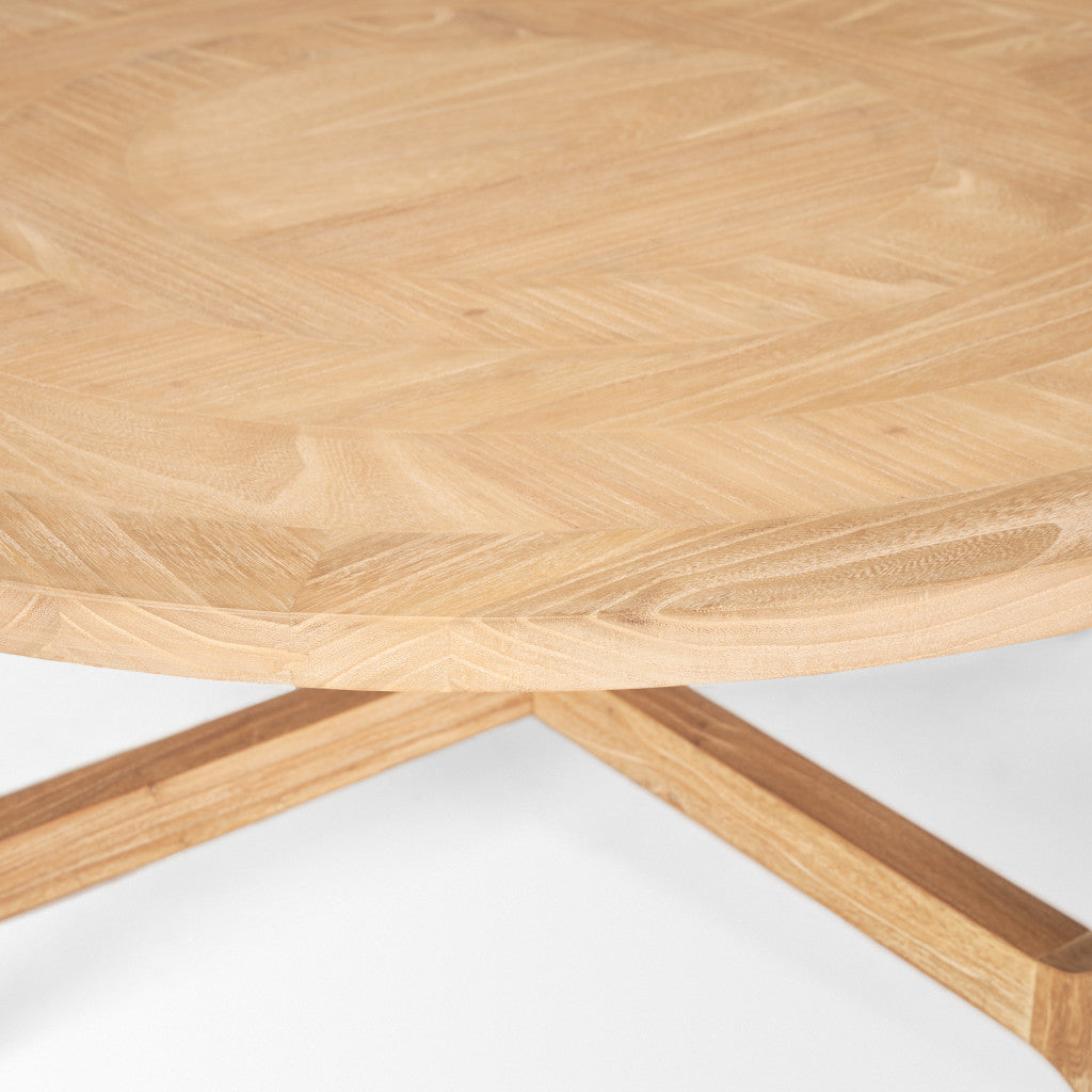 Natural & White Solid Wood Round Distressed Coffee Table image 5