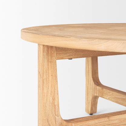 Natural & White Solid Wood Round Distressed Coffee Table image 6