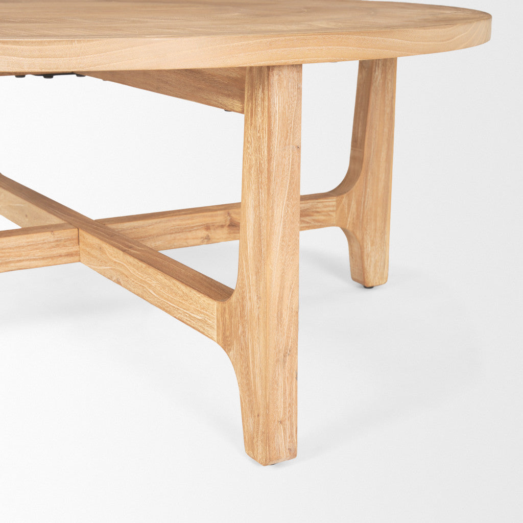 Natural & White Solid Wood Round Distressed Coffee Table image 7