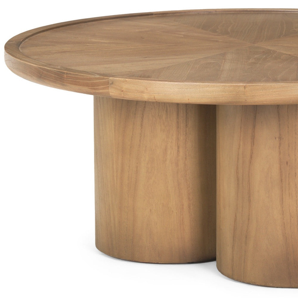 Natural Solid Wood Round Pedestal Coffee Table image 9