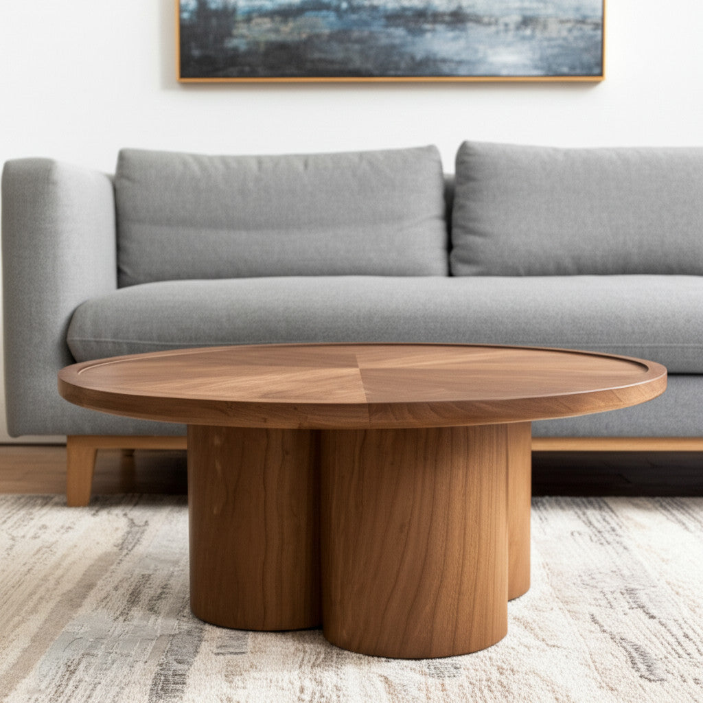 Natural Solid Wood Round Pedestal Coffee Table image 1