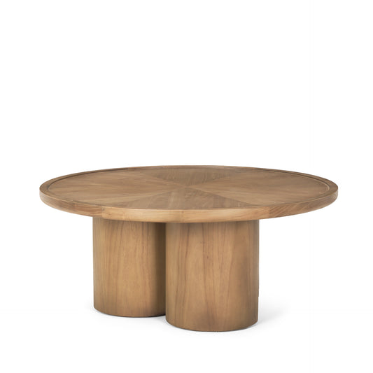 Natural Solid Wood Round Pedestal Coffee Table image 3