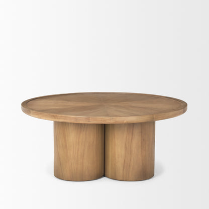 Natural Solid Wood Round Pedestal Coffee Table image 4