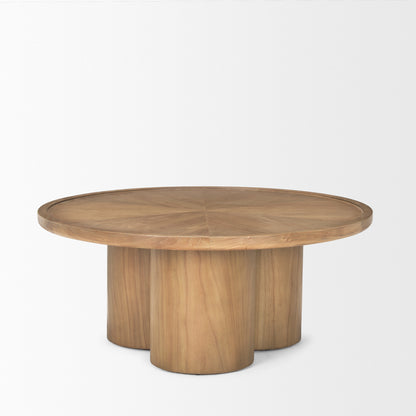 Natural Solid Wood Round Pedestal Coffee Table image 2