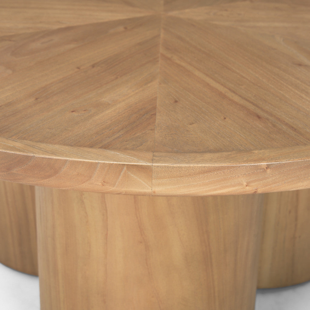 Natural Solid Wood Round Pedestal Coffee Table image 5